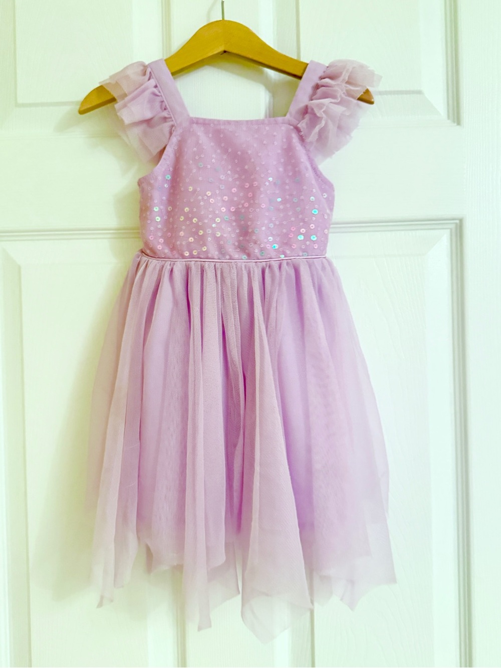 2T Girls Sparkly Lavender Tulle Dress with Ruffle Sleeves by Cat and Jack